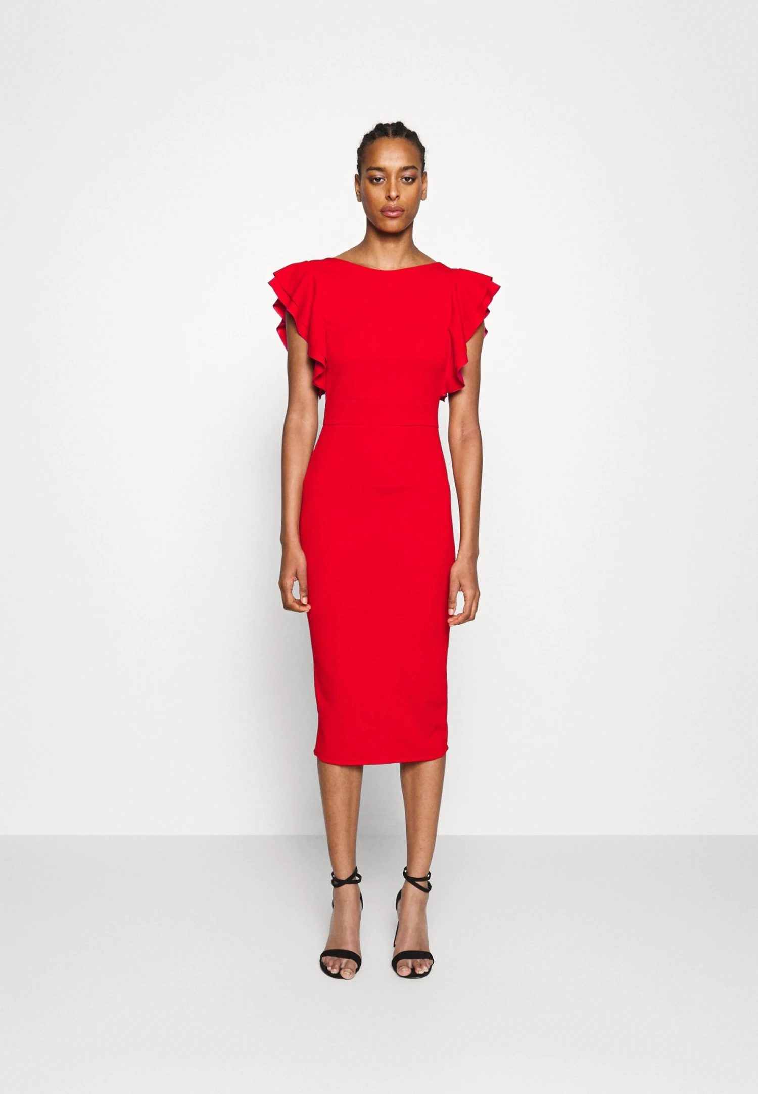 Contrast Frill Sleeve Midi Dress - Jerseyjurk - Red/Fuchsia 1 Contrast Frill Sleeve Midi Dress - Jerseyjurk - Red/Fuchsia