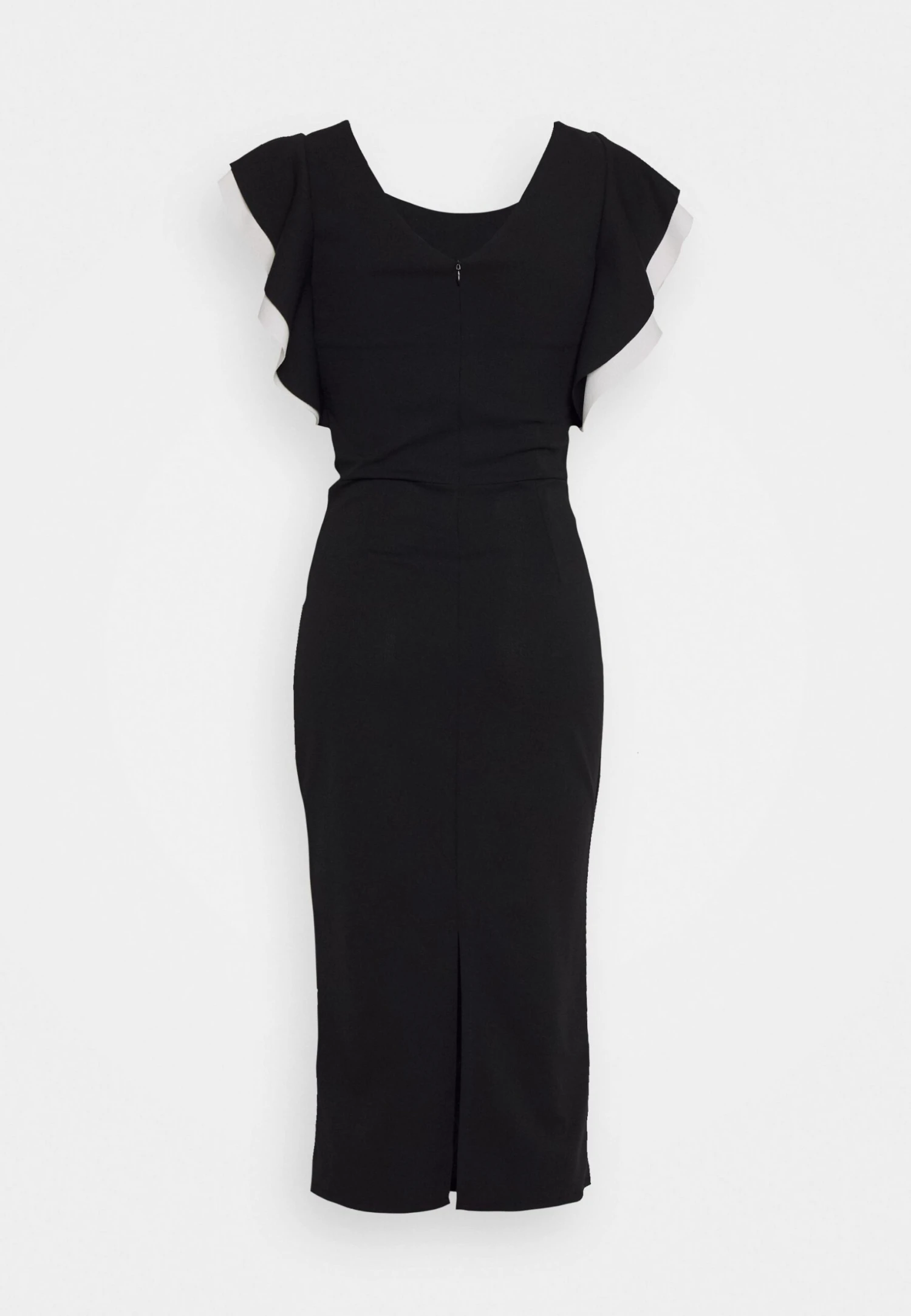 Contrast Frill Sleeve Midi Dress - Jerseyjurk - Black/White 2 Contrast Frill Sleeve Midi Dress - Jerseyjurk - Black/White - Afbeelding 2