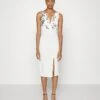 Embroidered V Neck Rose Midi - Jurk - White Floral