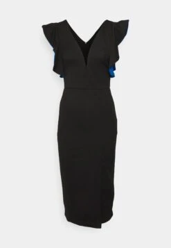 V Neck Ruffle Sleeve Midi Dress - Cocktailjurk - Black/Royal Blue -Wal G. 20d13f3316e147b892101abbc14f6e8c