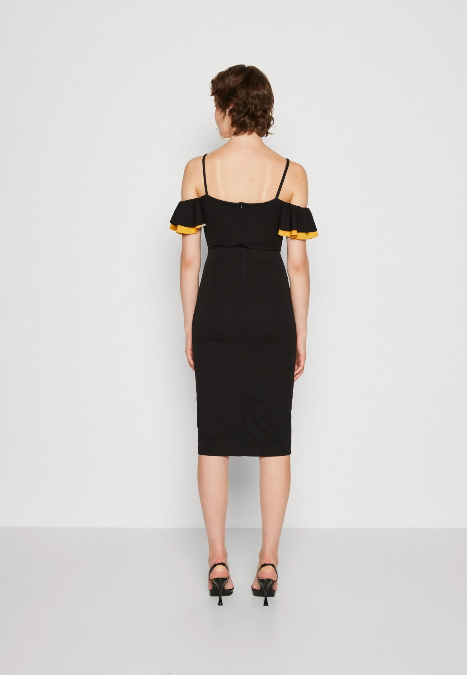 Wal G Simah Frill Midi Dress - Jerseyjurk - Black/Mango 3 Wal G Simah Frill Midi Dress - Jerseyjurk - Black/Mango - Afbeelding 3