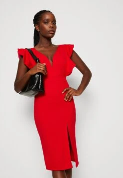 Wal G V Neck Ruffle Sleeve Midi Dress - Jerseyjurk - Red/Fushia 9 Wal G V Neck Ruffle Sleeve Midi Dress - Jerseyjurk - Red/Fushia -Wal G. 2e52c3746fb7449e96ed821a187d5595