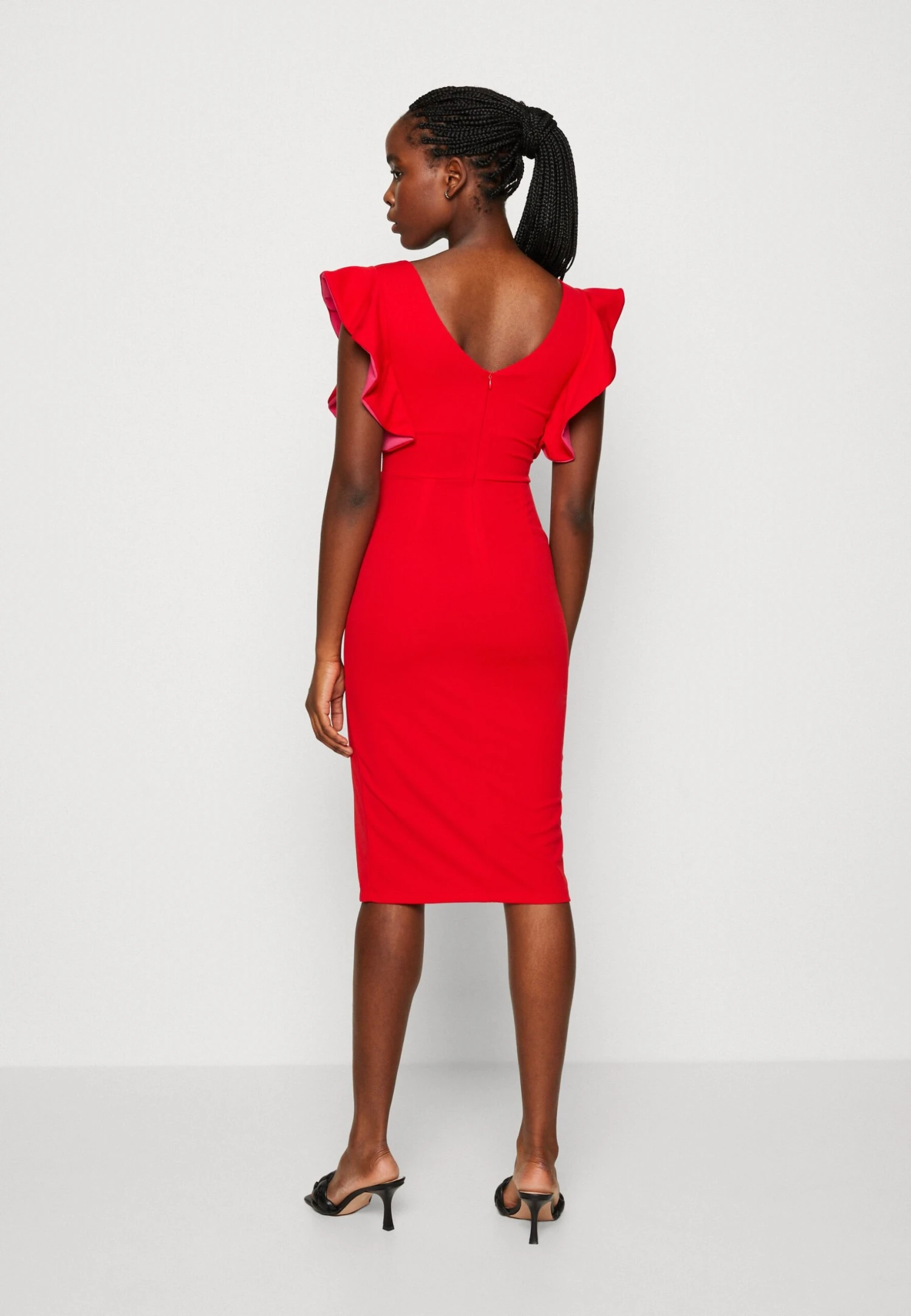 Wal G V Neck Ruffle Sleeve Midi Dress - Jerseyjurk - Red/Fushia 3 Wal G V Neck Ruffle Sleeve Midi Dress - Jerseyjurk - Red/Fushia - Afbeelding 3