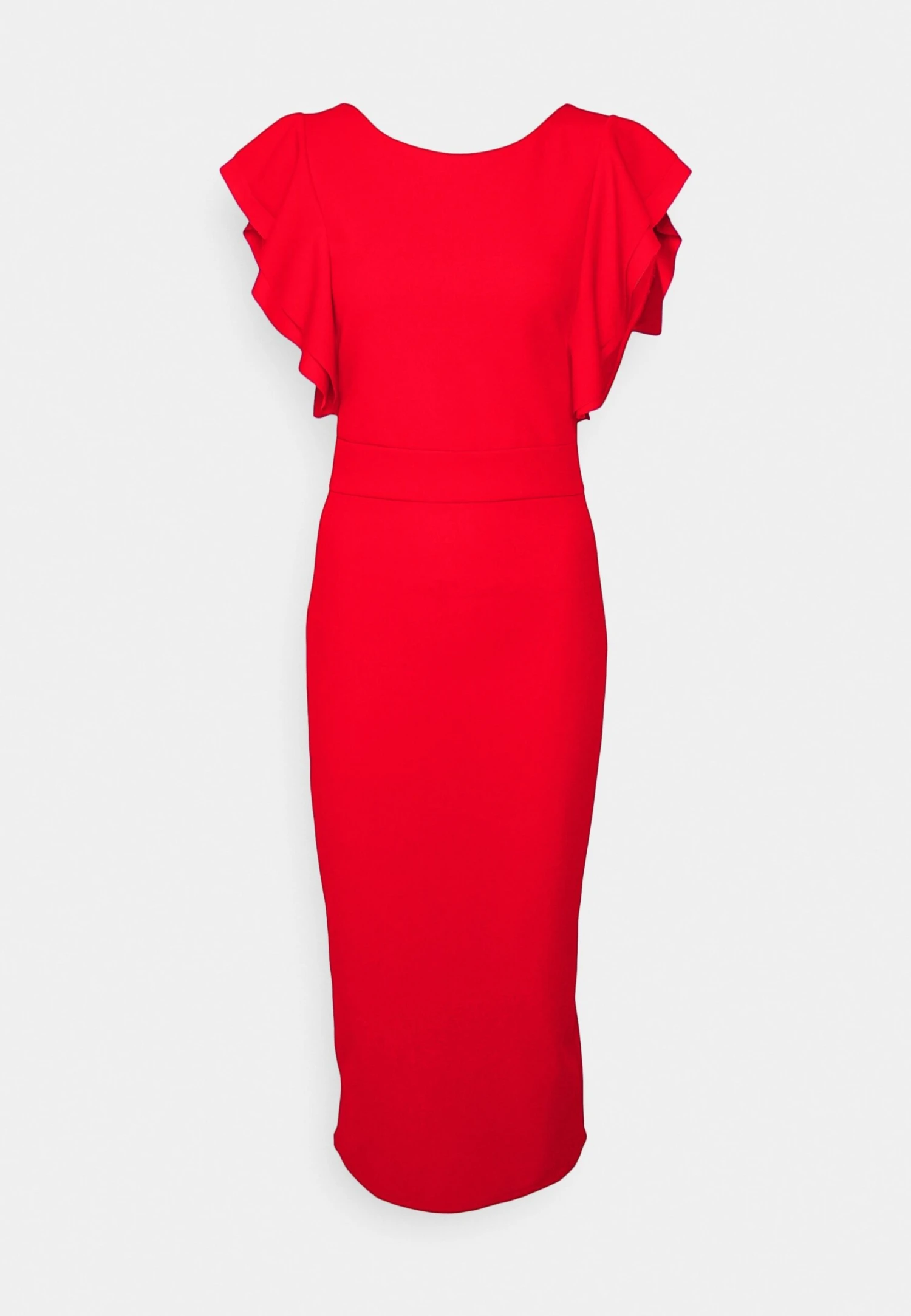 Contrast Frill Sleeve Midi Dress - Jerseyjurk - Red/Fuchsia 4 Contrast Frill Sleeve Midi Dress - Jerseyjurk - Red/Fuchsia - Afbeelding 4