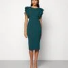 Wal G Diana Ruffle Sleeve Midi Dress - Jerseyjurk - Dark Teal Blue
