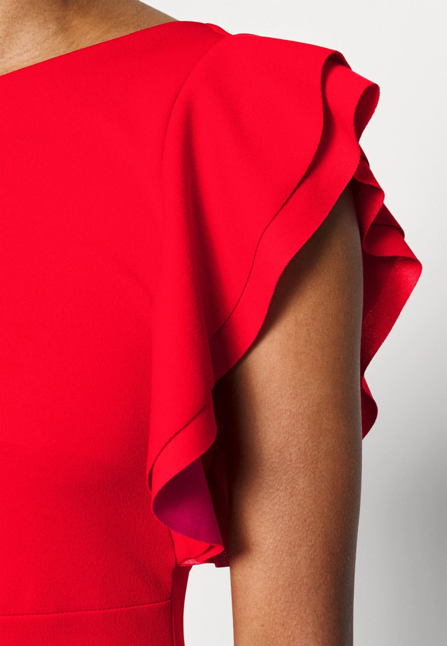 Contrast Frill Sleeve Midi Dress - Jerseyjurk - Red/Fuchsia 5 Contrast Frill Sleeve Midi Dress - Jerseyjurk - Red/Fuchsia - Afbeelding 5