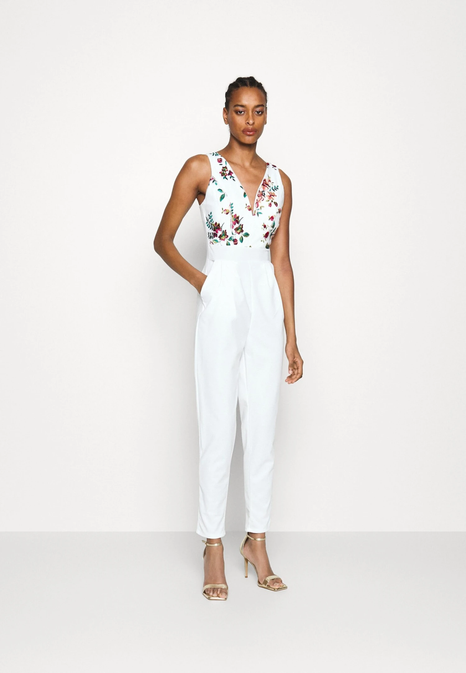 Contrast Plunge - Jumpsuit - White 2 Contrast Plunge - Jumpsuit - White - Afbeelding 2