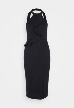 Wal G Sasha Frill Neck Midi Dress - Jerseyjurk - Navy Blue -Wal G. 9afab5b320164623b2d82ba9bc80c514
