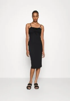 Cyndee Front Tie Midi Dress - Jerseyjurk - Black