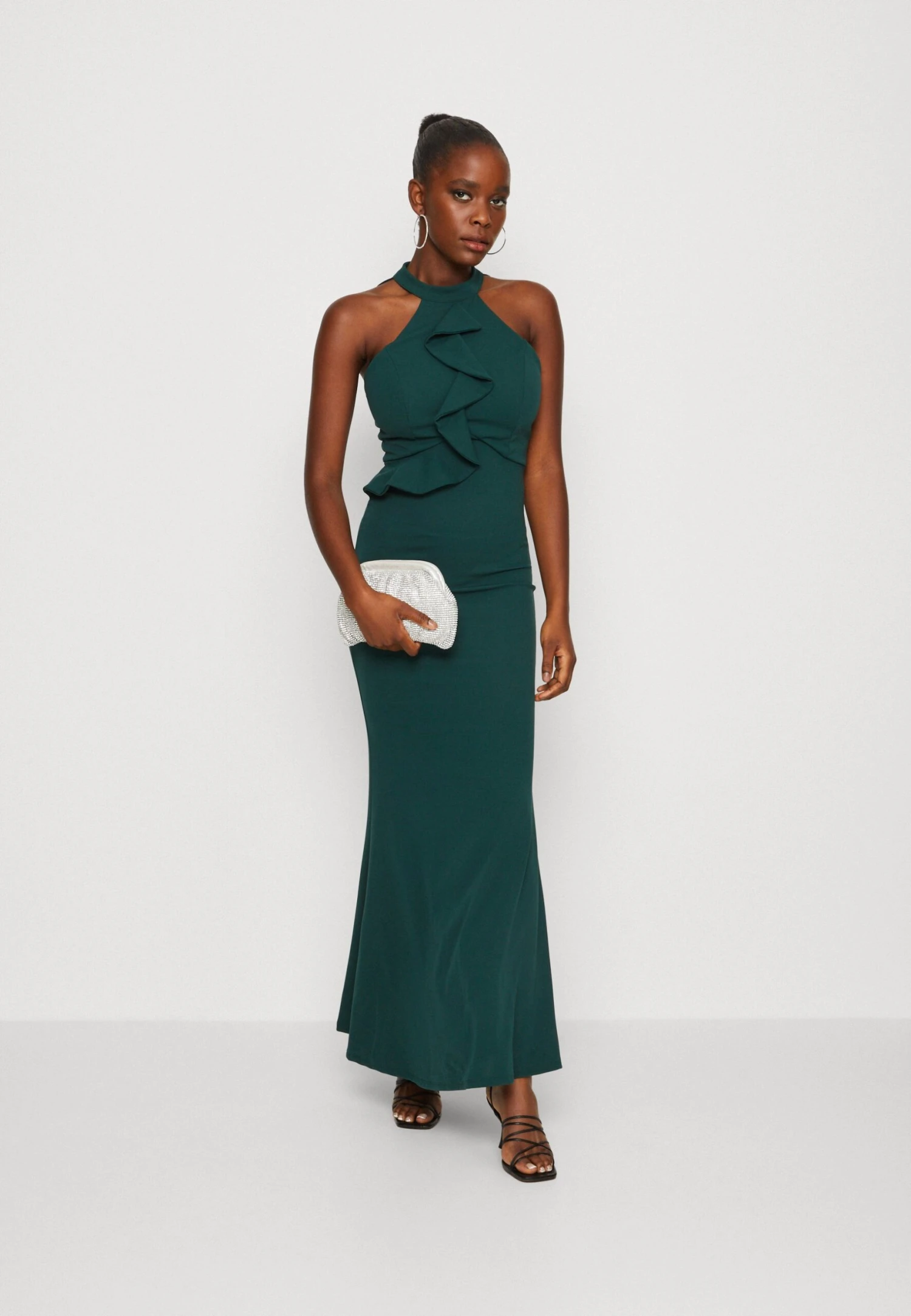 Wal G Tilly Ruffle Halter Neck Maxi Dress - Jerseyjurk - Forest Green 2 Wal G Tilly Ruffle Halter Neck Maxi Dress - Jerseyjurk - Forest Green - Afbeelding 2