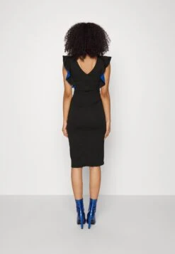 V Neck Ruffle Sleeve Midi Dress - Cocktailjurk - Black/Royal Blue -Wal G. b542676693d347fcb38c68ef59a03de1