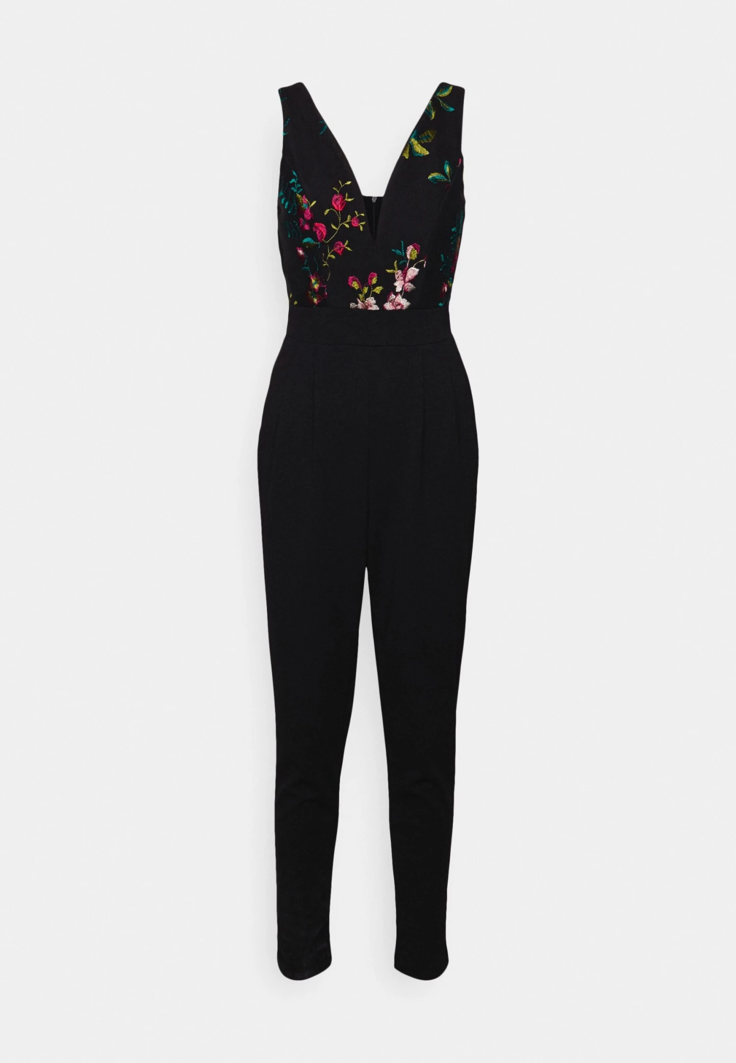 Wal G Print Contrast Plunge- Jumpsuit - Black Floral 4 Wal G Print Contrast Plunge- Jumpsuit - Black Floral - Afbeelding 4