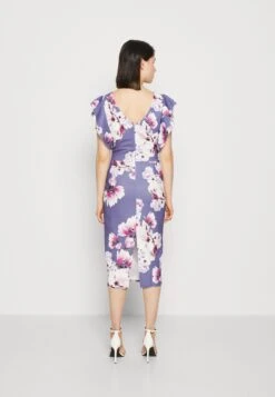 Wal G Diana Ruffle Sleeve Midi Dress - Jerseyjurk - Purple -Wal G. c2e3d841455e44a0b6a7fd8b57957f0b