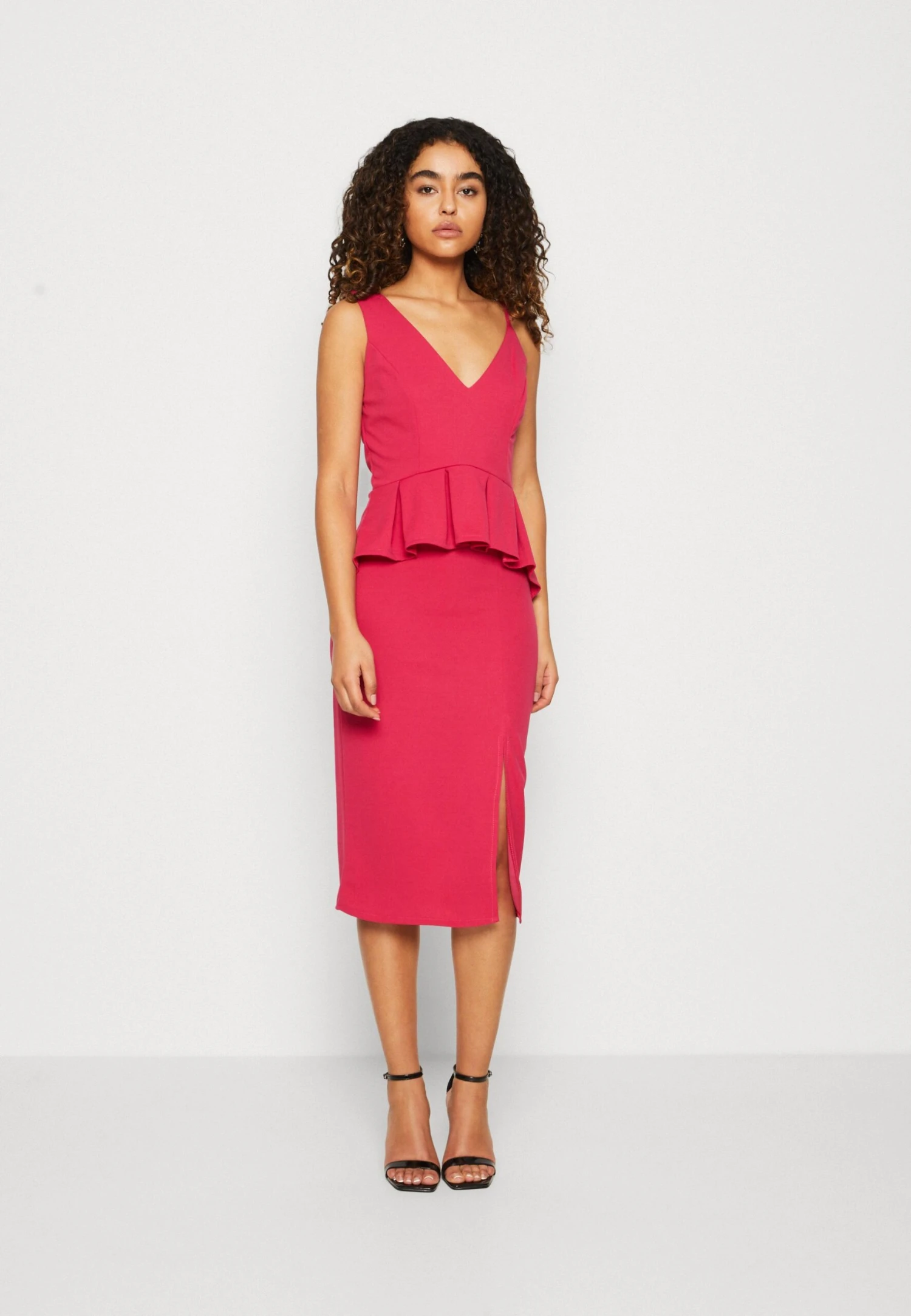 Wal G Sweeny Peplum Midi Dress - Jerseyjurk - Dark Fuchsia 1 Wal G Sweeny Peplum Midi Dress - Jerseyjurk - Dark Fuchsia