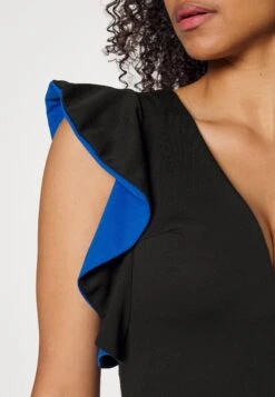 V Neck Ruffle Sleeve Midi Dress - Cocktailjurk - Black/Royal Blue -Wal G. cbfe06711483457cb4a8de4b9ceaba20