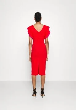 Contrast Frill Sleeve Midi Dress - Jerseyjurk - Red/Fuchsia 7 Contrast Frill Sleeve Midi Dress - Jerseyjurk - Red/Fuchsia -Wal G. d7598f35417c4825a2268a2ac30f951b