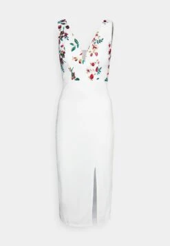 Embroidered V Neck Rose Midi - Jurk - White Floral -Wal G. dc6fcfbd56704b0196867f71f19f505e