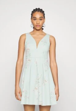 Wal G. 3 Wal G Wedding - Lila V Neck Print Skater - Cocktailjurk - Hellgrün, Mehrfarbig