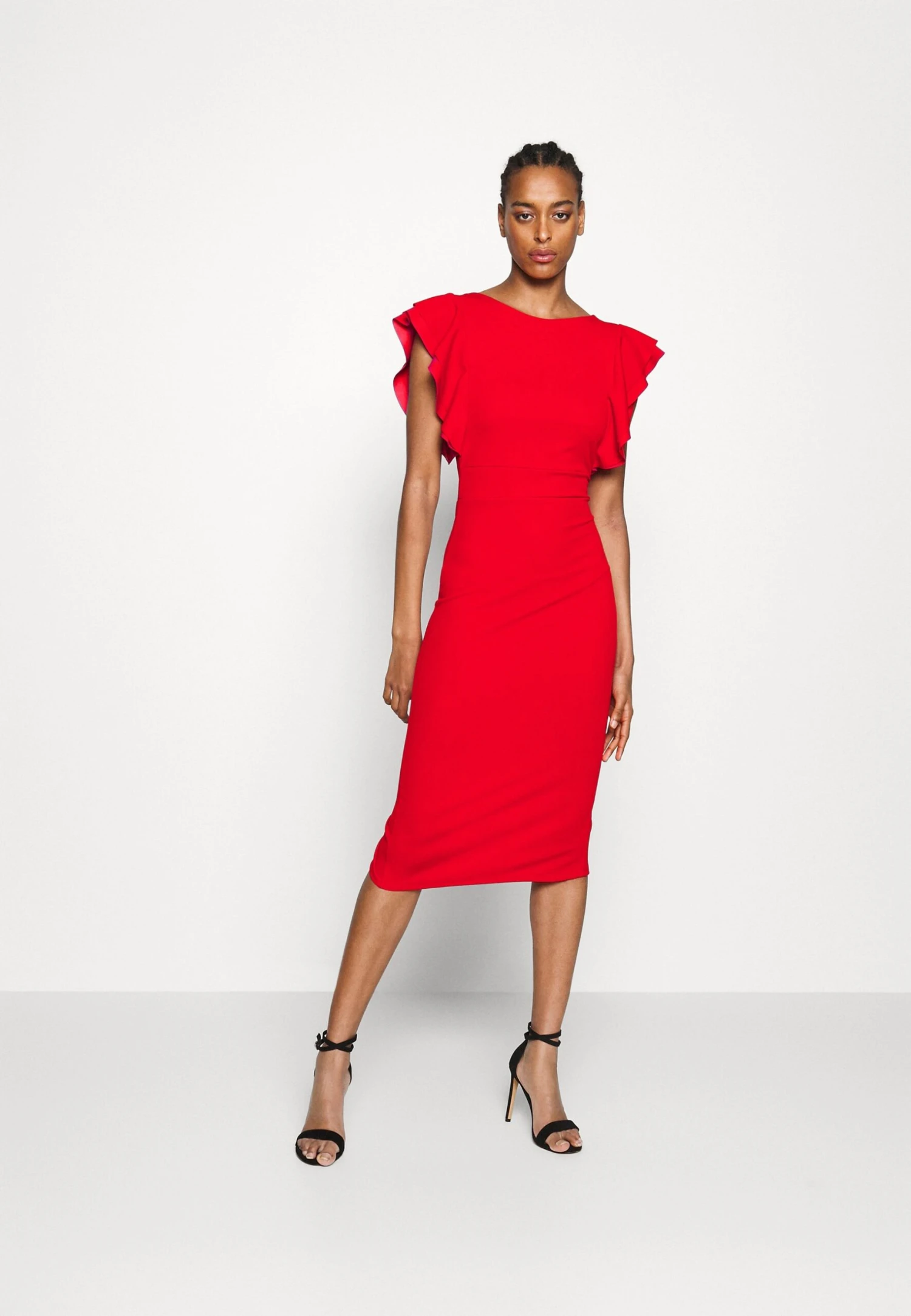 Contrast Frill Sleeve Midi Dress - Jerseyjurk - Red/Fuchsia 2 Contrast Frill Sleeve Midi Dress - Jerseyjurk - Red/Fuchsia - Afbeelding 2
