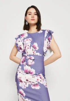 Wal G Diana Ruffle Sleeve Midi Dress - Jerseyjurk - Purple -Wal G. eda9729c68a749528fbc047e9539cdaf