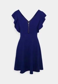 Wal G Danya Ruffle Sleeve Zip Skater Dress - Jerseyjurk - Electric Blue